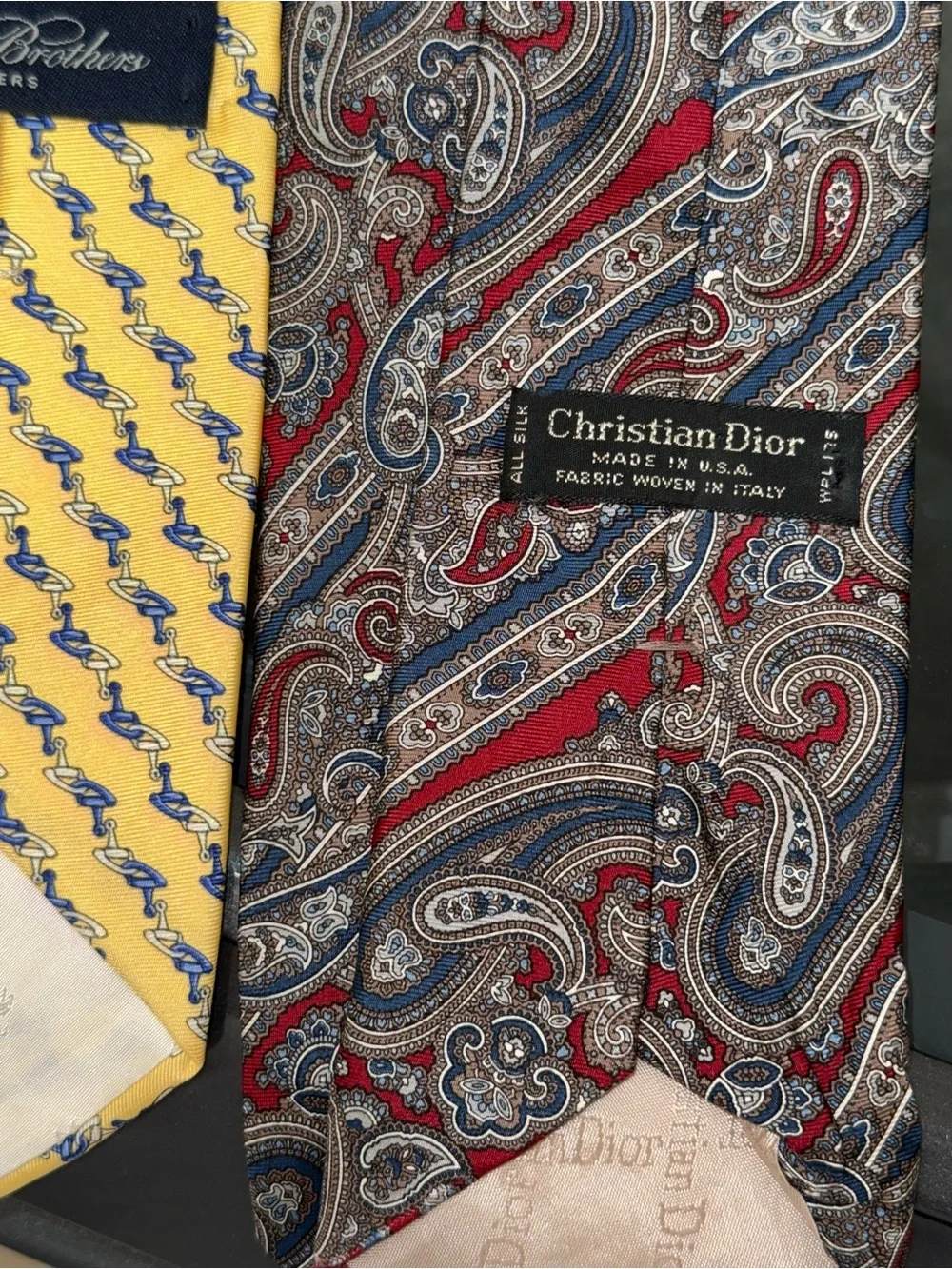 Christian Dior Luxury All Silk Paisley Tie Red & Navy designer Italian woven